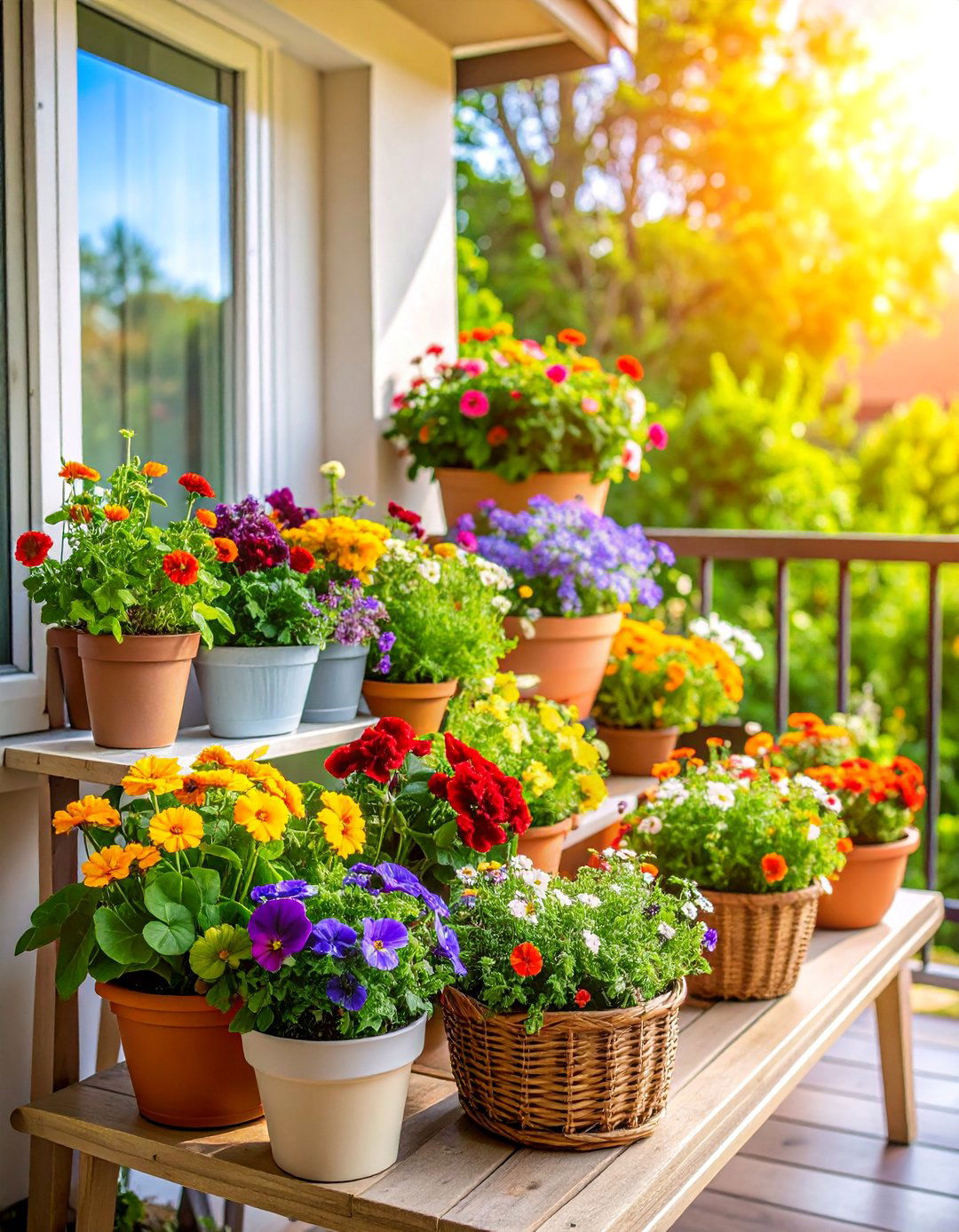 Edible Flower Garden with Colorful Blooms - 25 Balcony Garden Ideas