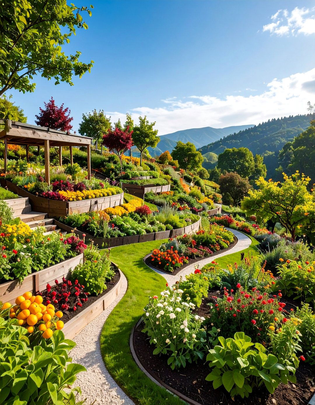Edible Forest Garden with Fruit Tree Terraces - 25 Down Sloped Backyard Ideas