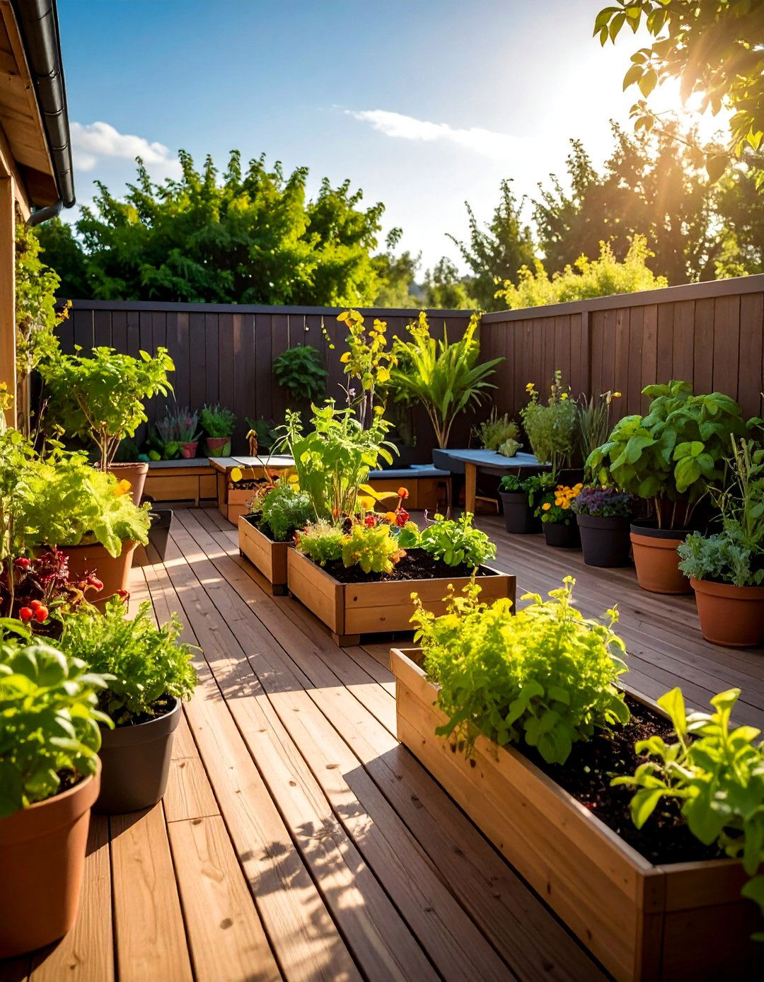 Edible Landscape Deck with Productive Food Gardens - 25 Deck Decorating Ideas With Plant