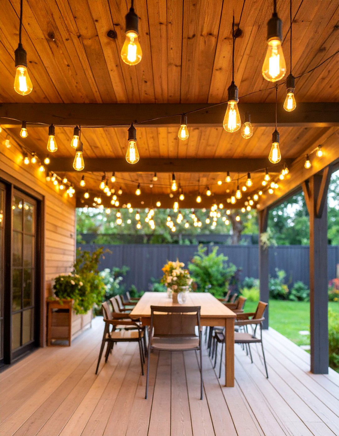 Edison String Light Canopy - 25 Covered Patio Lighting Ideas