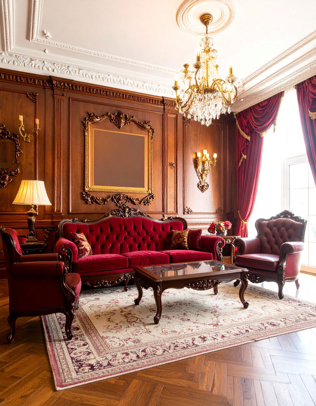 Edwardian Grandeur with Mahogany and Burgundy - 25 Royal Living Room Design Ideas