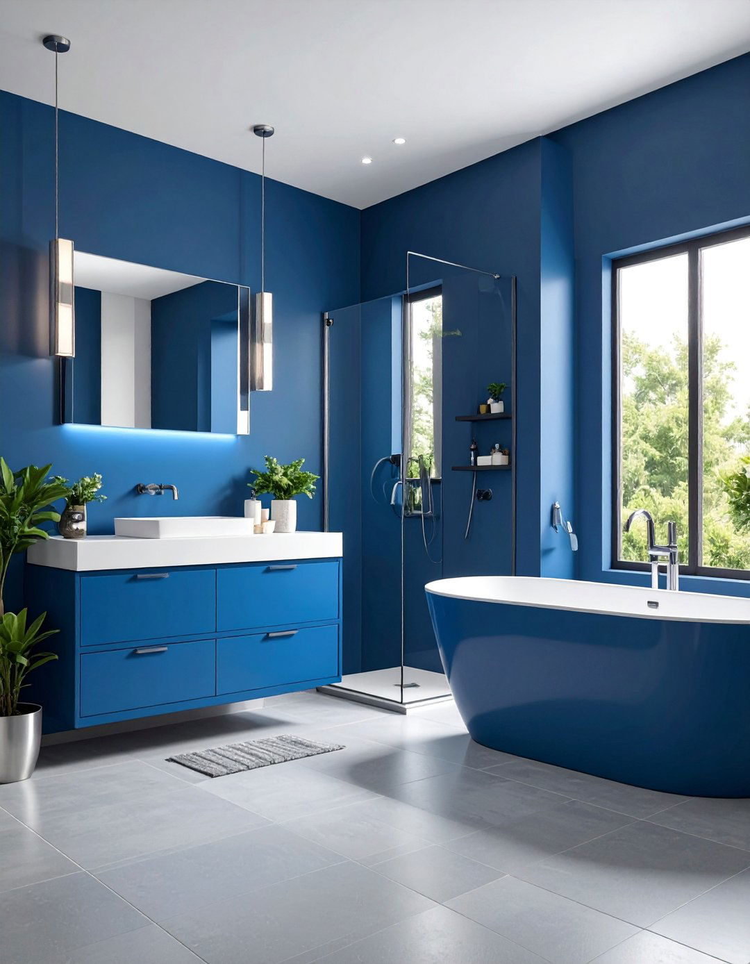 Electric Blue Contemporary Bathroom with Silver Accents - 25 Colorful Bathroom Ideas