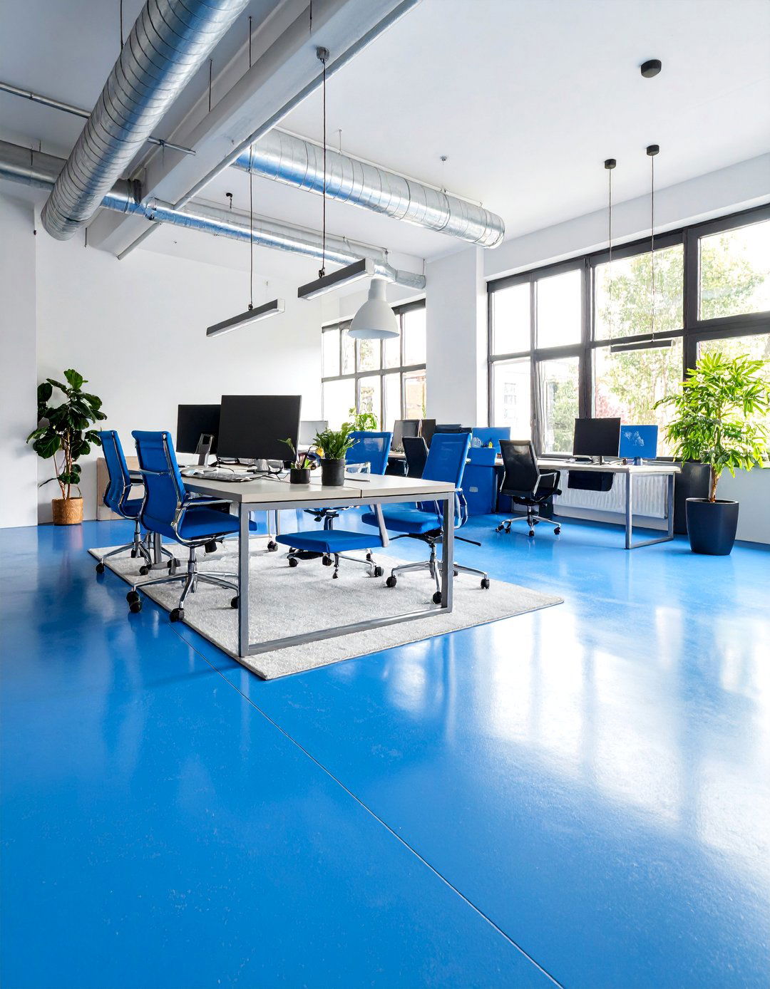 Electric Blue Contemporary Concrete Floor - 25 Indoor Concrete Floor Paint Ideas