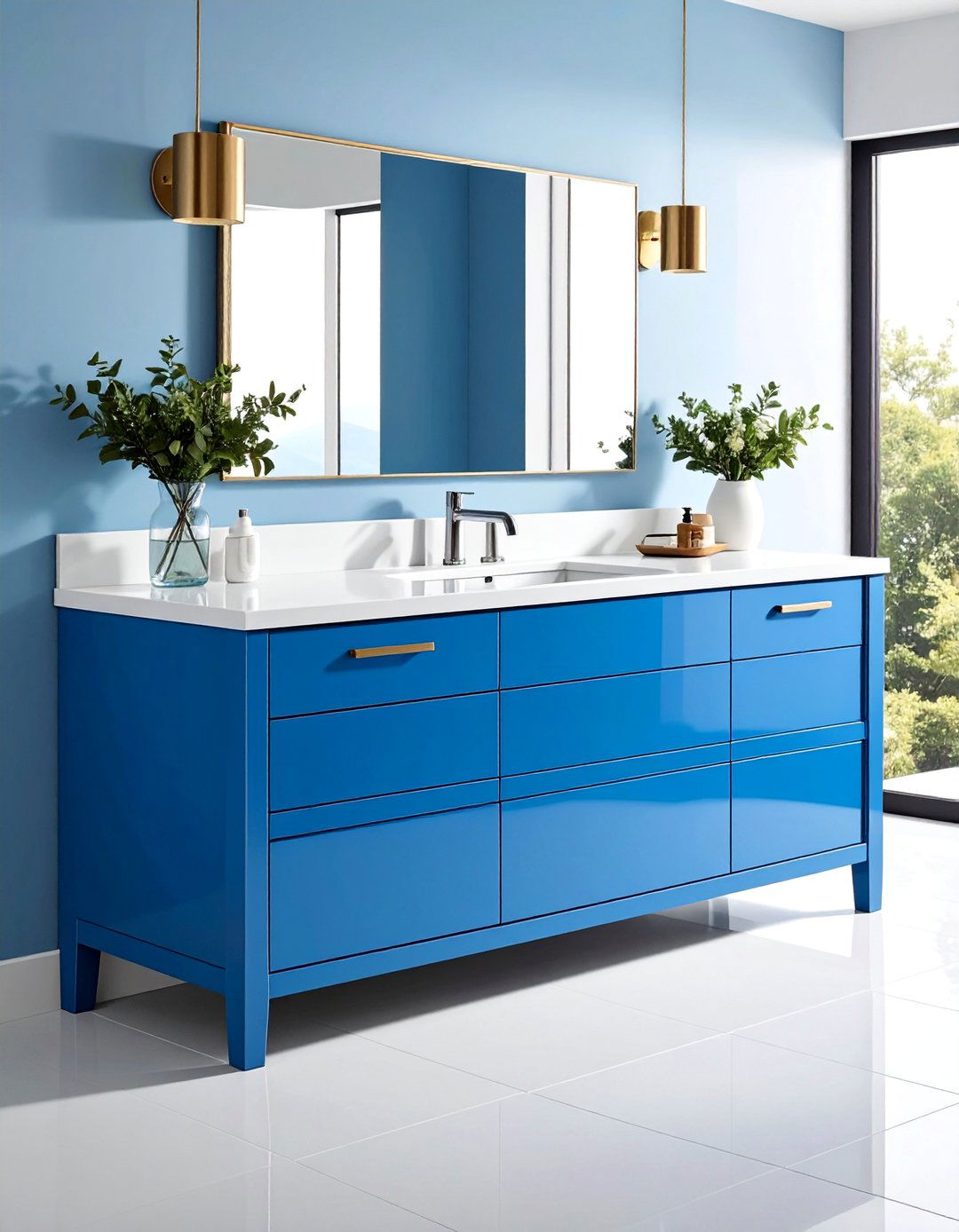 Electric Blue Vanity with White Lacquer Finish - 25 Blue Bathroom Vanity Ideas