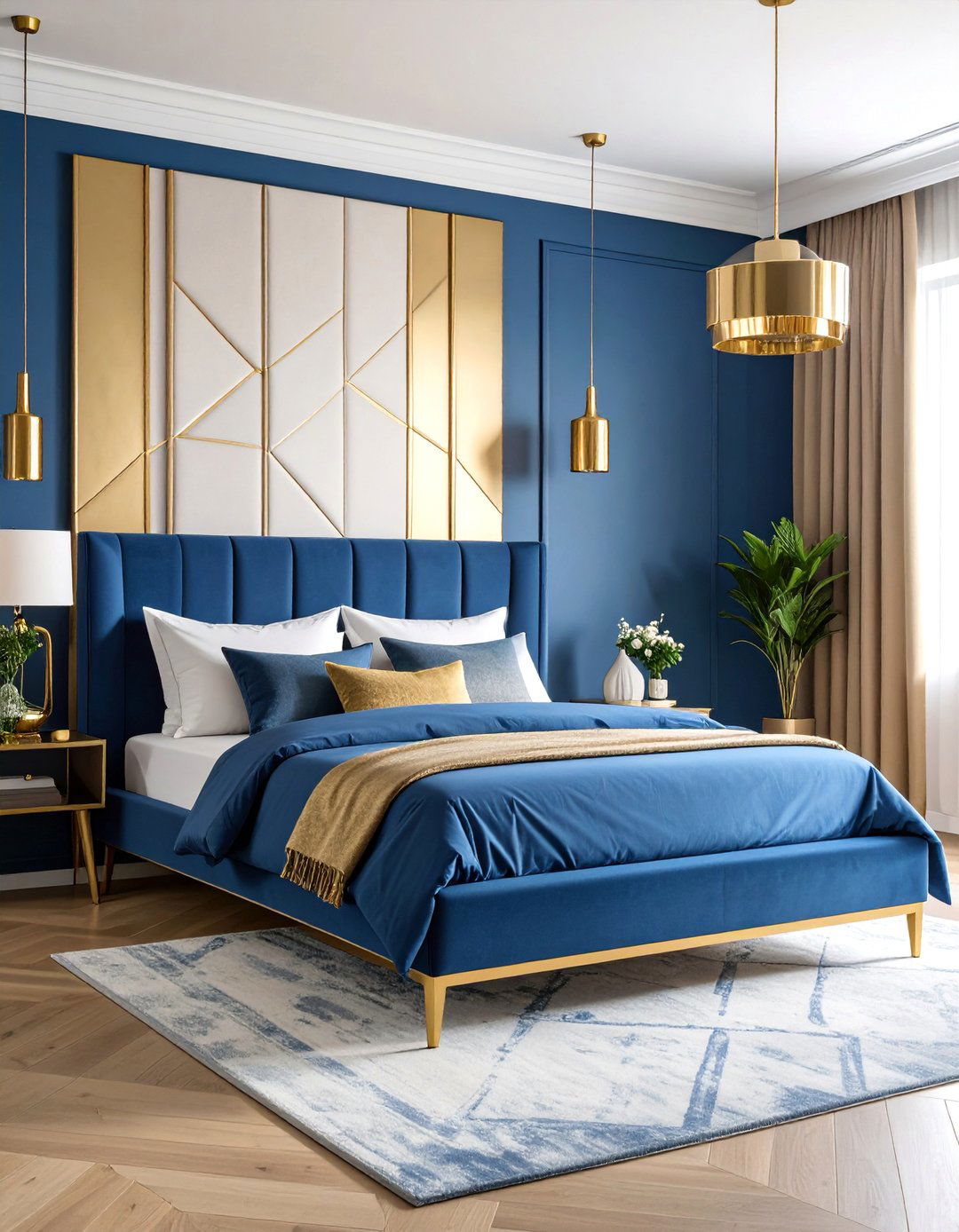 Electric Blue and Bright Gold Contemporary Bedroom - 25 Blue and Gold Bedroom Ideas