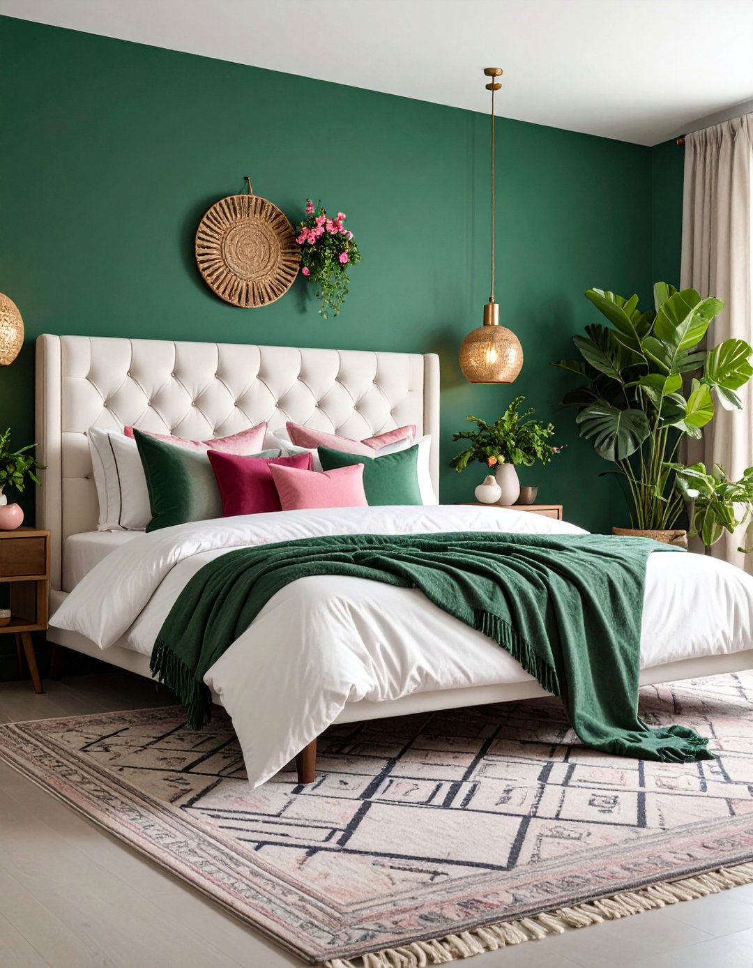 Electric Pink and Emerald Bedroom with Bold Contrasts - 25 Colorful Boho Bedroom Ideas