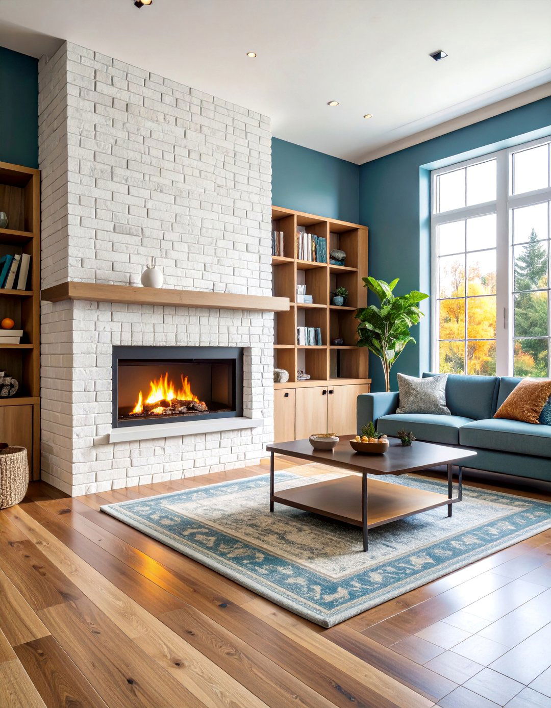 Electric White Brick Fireplace with Media Center Integration - 25 White Brick Fireplace Ideas