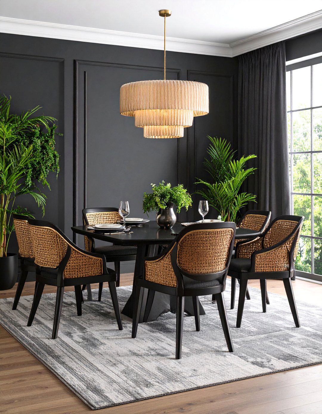 Elegant Black Grasscloth Wallpaper Texture - 25 Black Accent Wall Dining Room Ideas