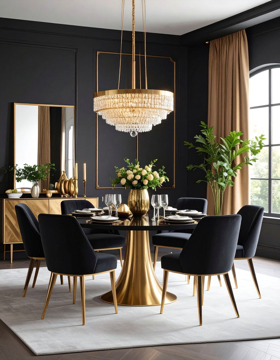 Elegant Black Wallpaper with Metallic Accents - 25 Black Accent Wall Dining Room Ideas