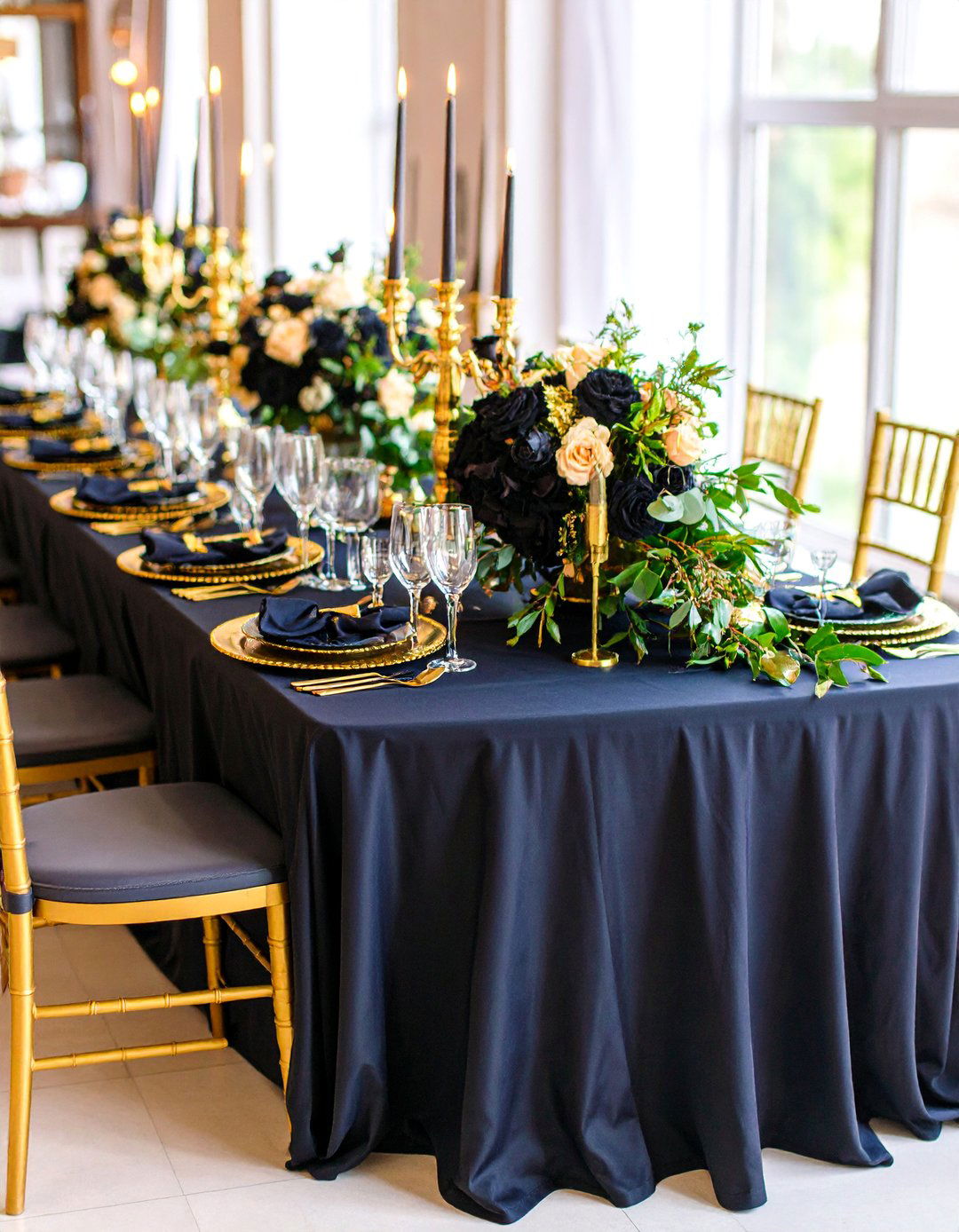 Elegant Black and Gold Tablescape with Metallic Glamour - 25 Tablescape Ideas