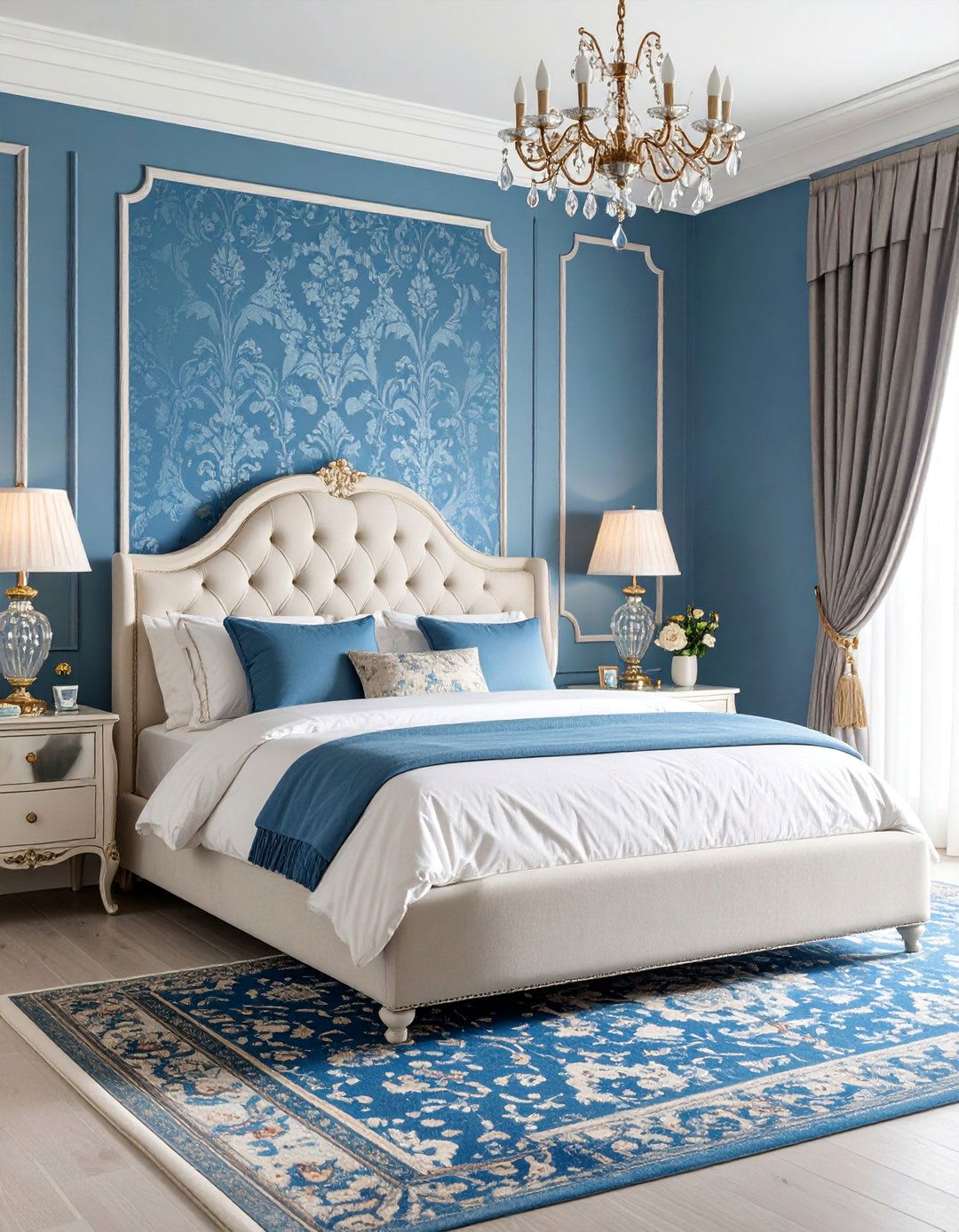 Elegant Blue Damask Traditional Bedroom - 25 Blue and White Bedroom Ideas