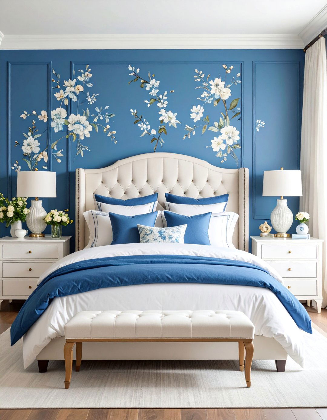 Elegant Blue Floral Wallpaper Bedroom - 25 Blue and White Decor Ideas