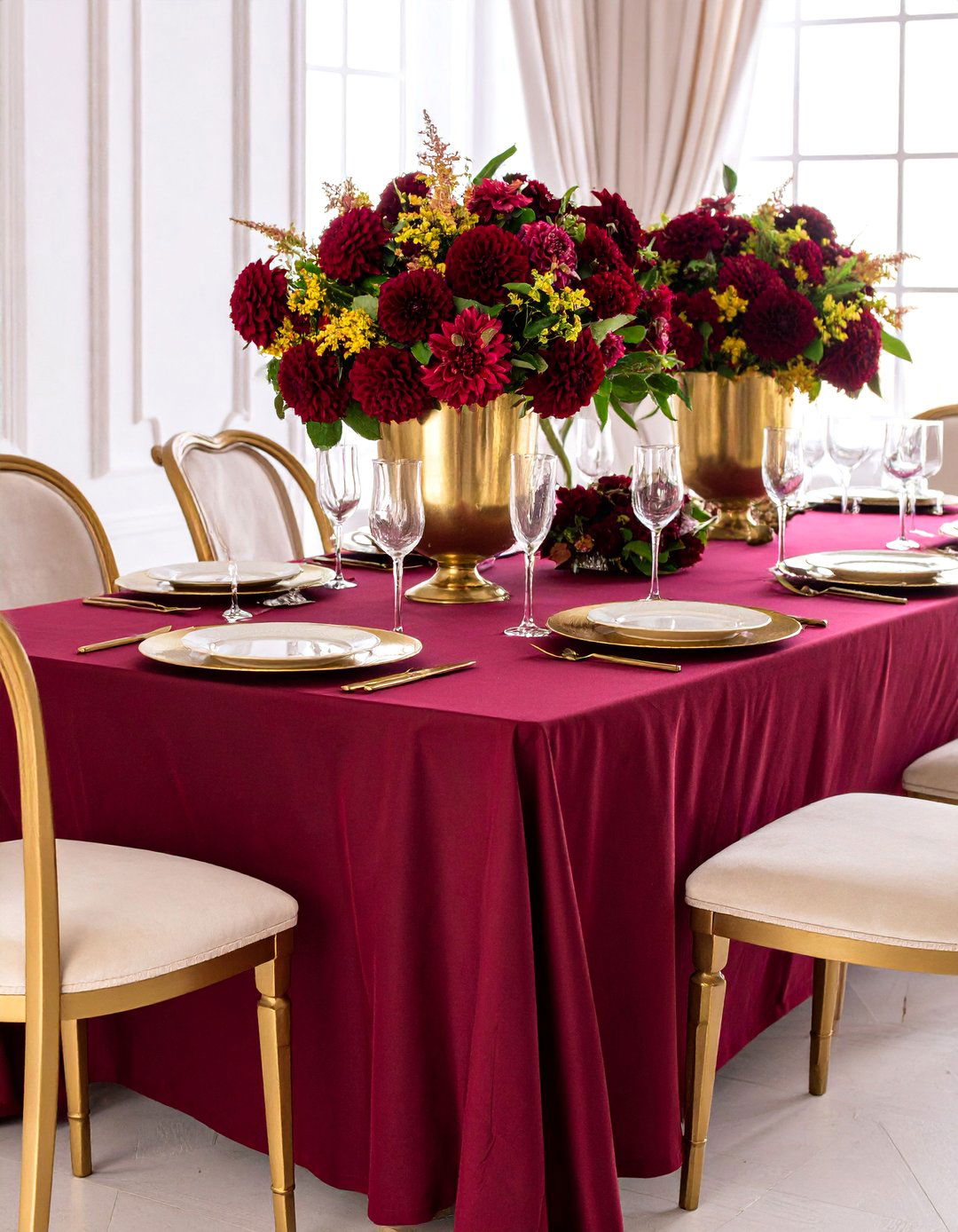 Elegant Burgundy and Gold Tablescape - 25 thanksgiving table decor ideas