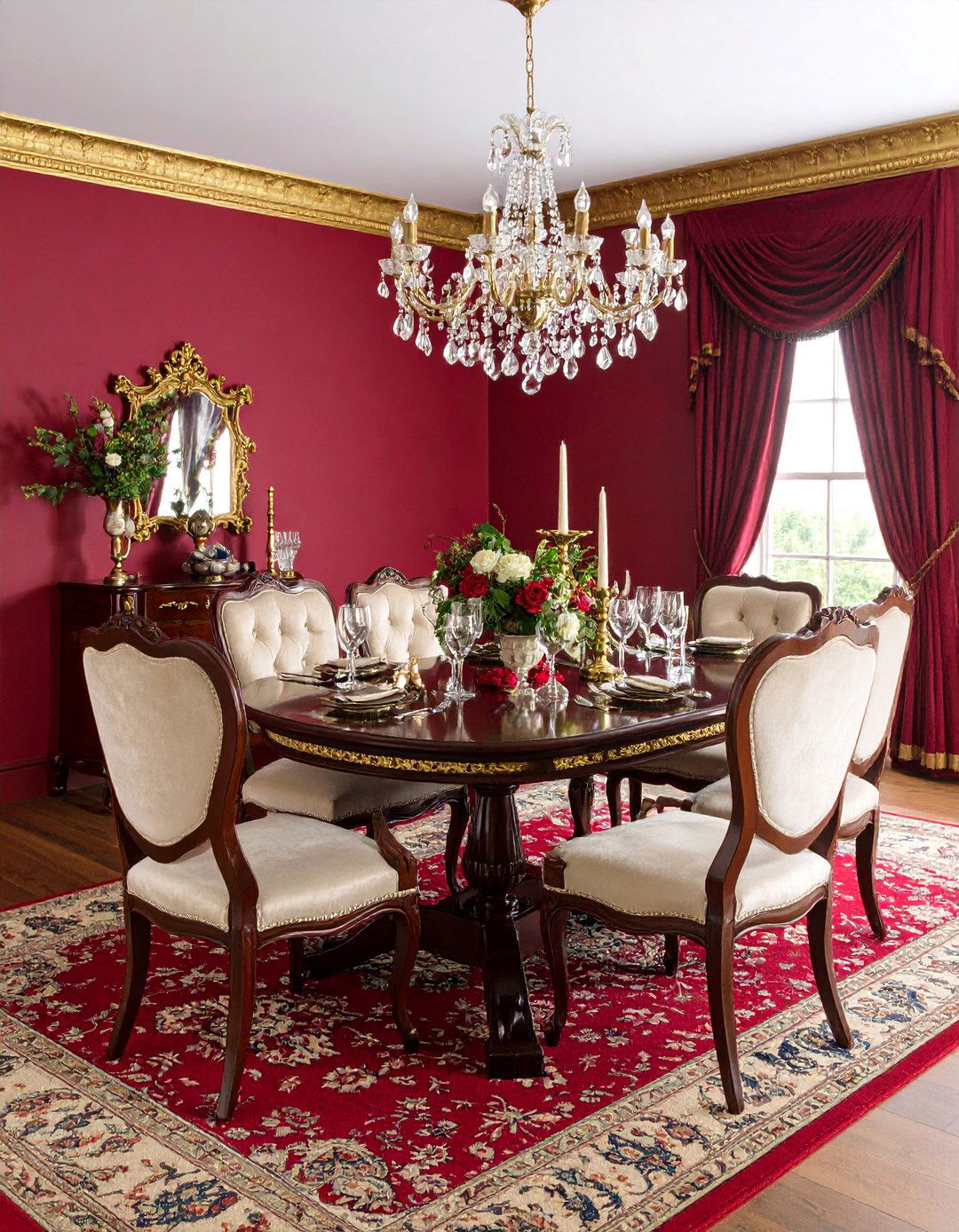 Elegant Colonial Dining Room with Crystal Chandelier and Fine China - 25 Colonial Dining Room Ideas
