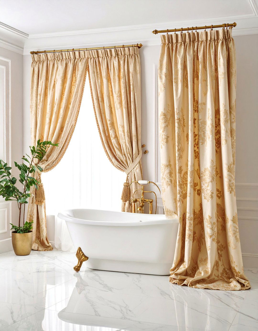 Elegant Damask Bathroom Curtains with Classical Sophistication - 25 bathroom curtain ideas