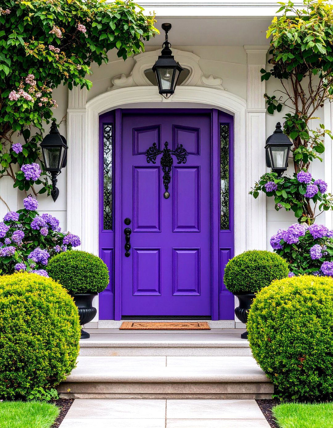 Elegant Deep Purple with Wrought Iron - 25 Front Door Color Ideas