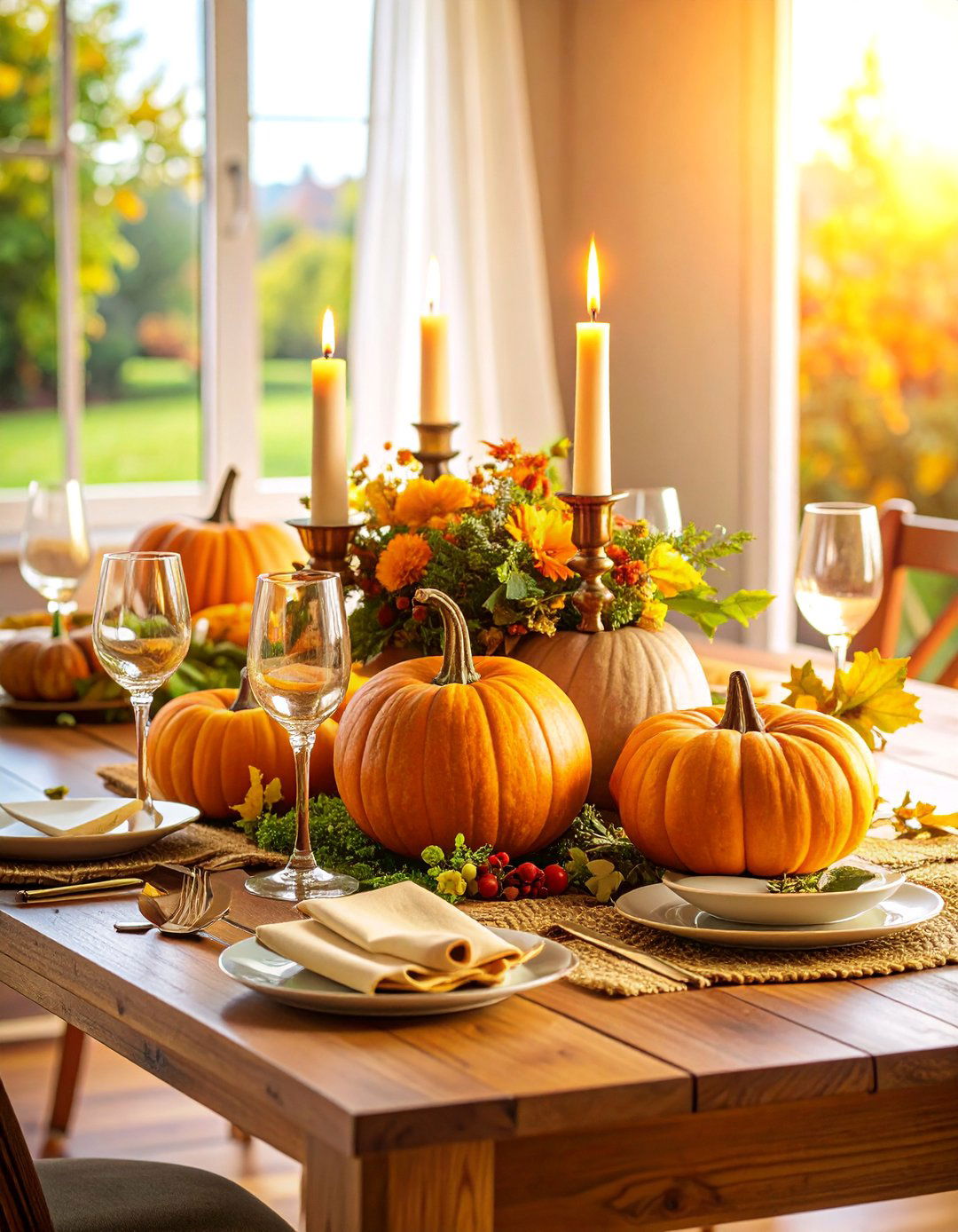 Elegant Dining Room Table with Harvest Centerpiece - 25 Fall Decor Ideas