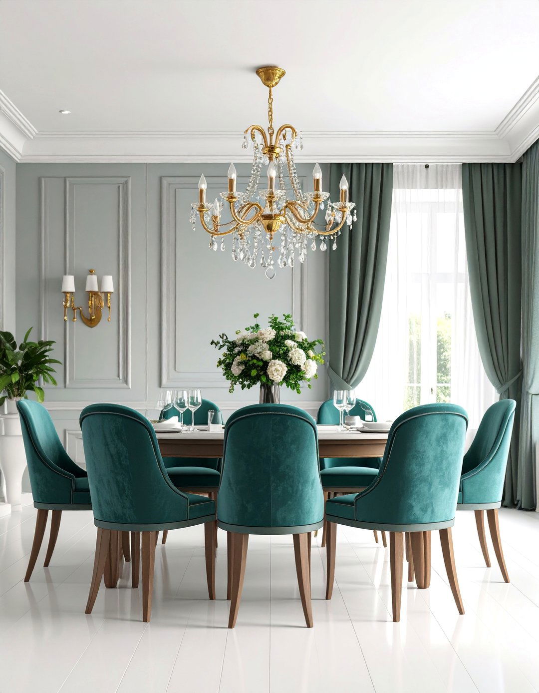 Elegant Dining Room with Grey Wainscoting and White Upper Walls - 25 Grey and White House Interior Design Ideas