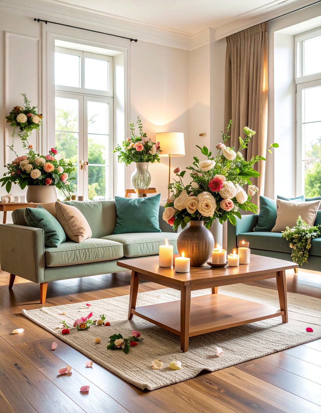 Elegant Floral Centerpiece Collection Throughout Living Spaces - 25 Housewarming Decoration Ideas