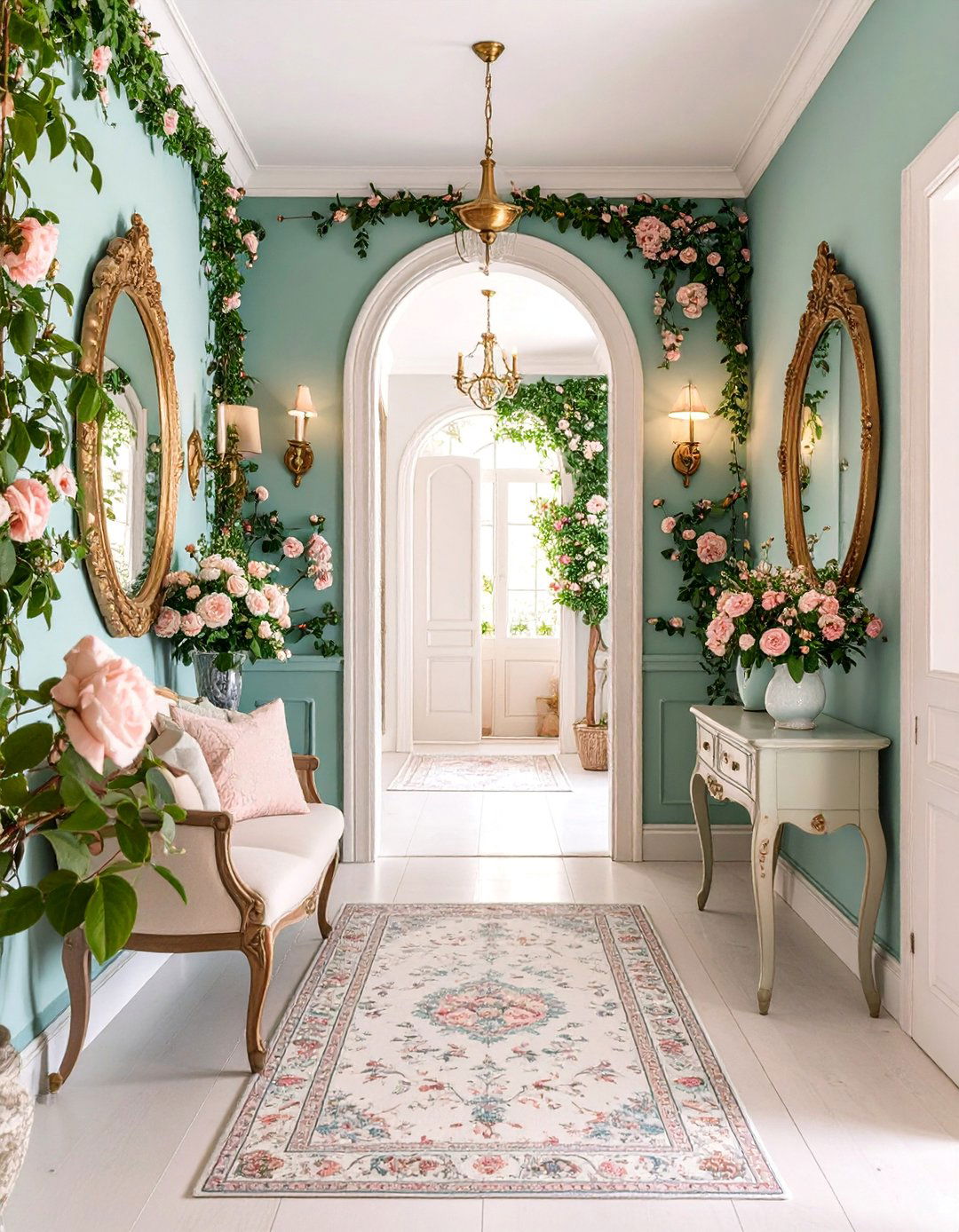 Elegant Floral Hallway Wallpaper with Vintage Rose Motifs - 25 Hallway Wallpaper Ideas