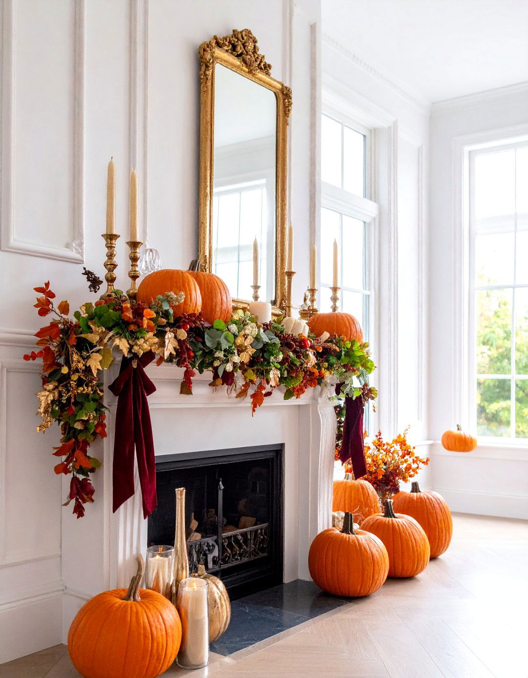 Elegant Golden Thanksgiving Mantel - 25 Thanksgiving Decoration Ideas