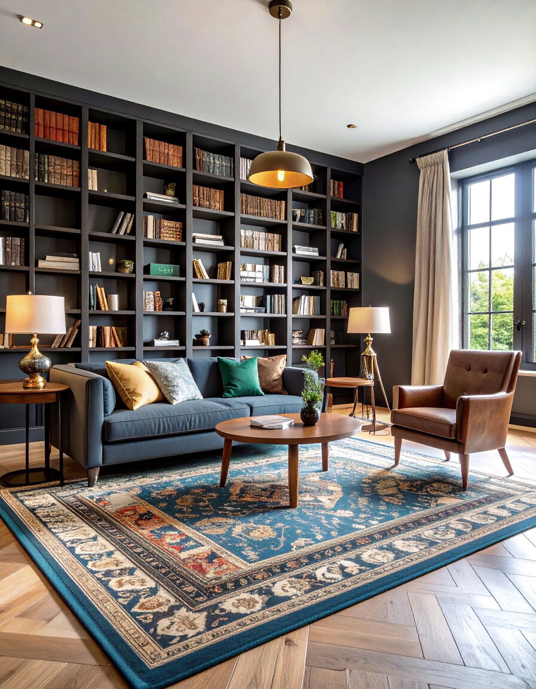 Elegant Library Study Room - 25 Black Ceiling With Grey Walls