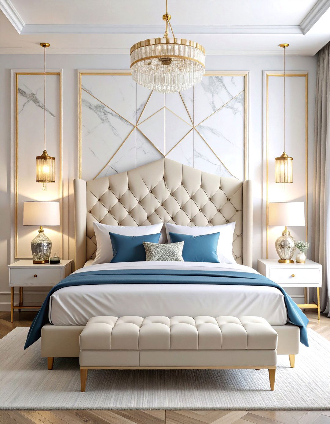 Elegant Marble Inlay Geometric Accent Wall - 25 Geometric Accent Wall Ideas