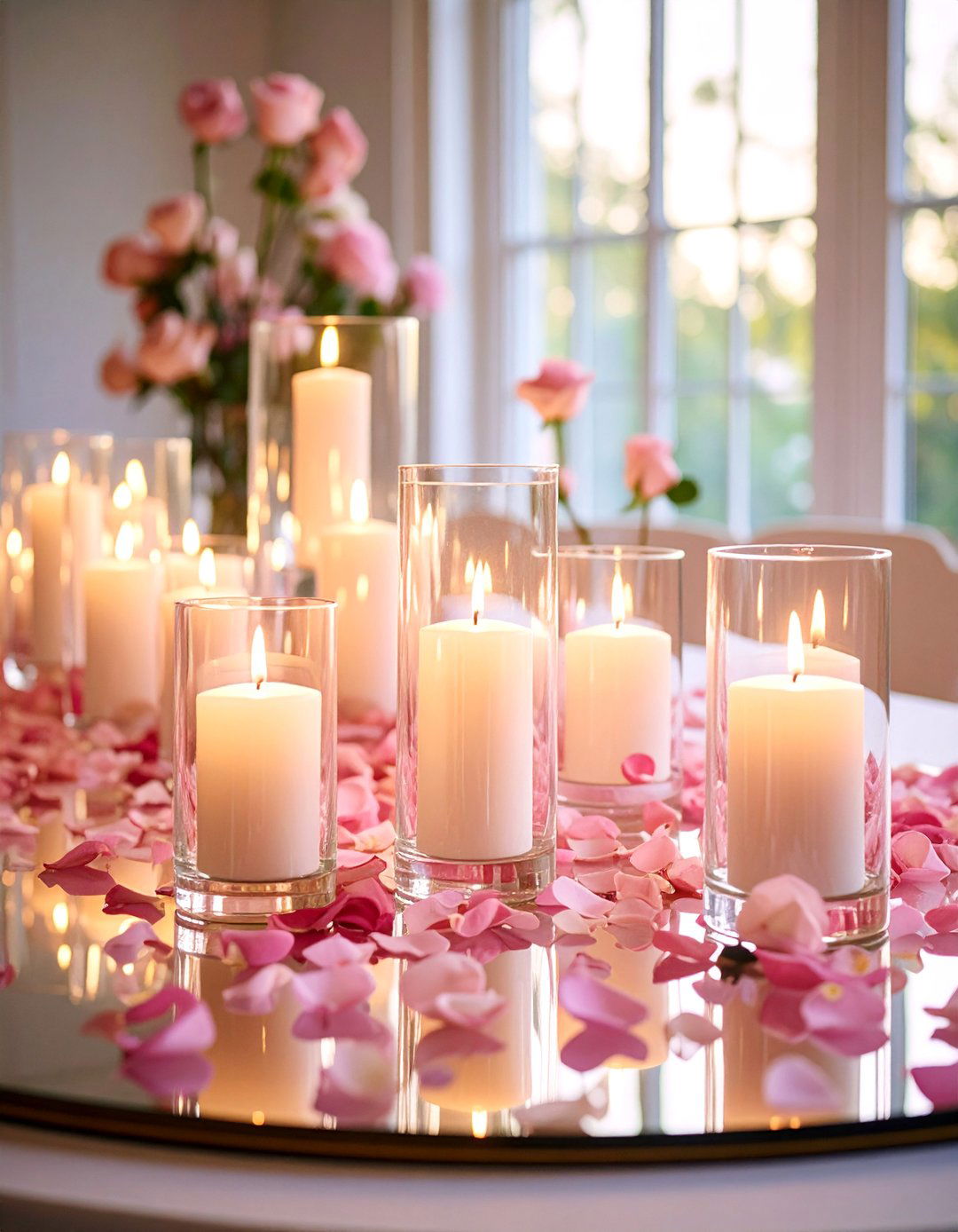 Elegant Mirror and Candle Displays - 25 Rehearsal Dinner Centerpiece Ideas