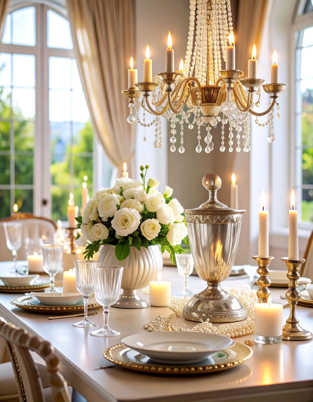 Elegant Pearl and Crystal Displays - 25 Rehearsal Dinner Centerpiece Ideas
