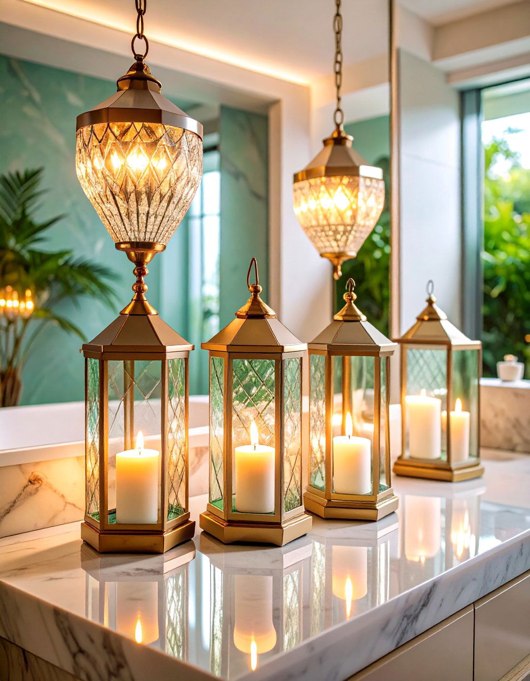 Elegant Powder Room Sophistication with Crystal Accent Lanterns - 25 Lantern Decor Ideas