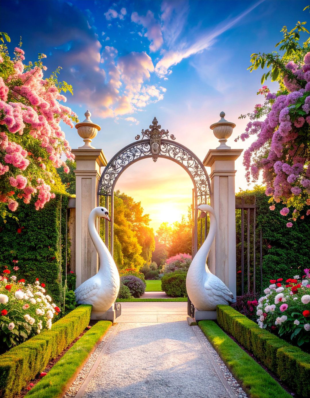 Elegant Swan Neck Gate with Graceful Curves - 25 Metal Garden Gate Ideas