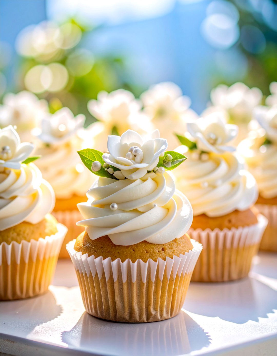 Elegant White Buttercream Wedding Cupcakes with Pearl Details - 25 Wedding Cupcake Ideas