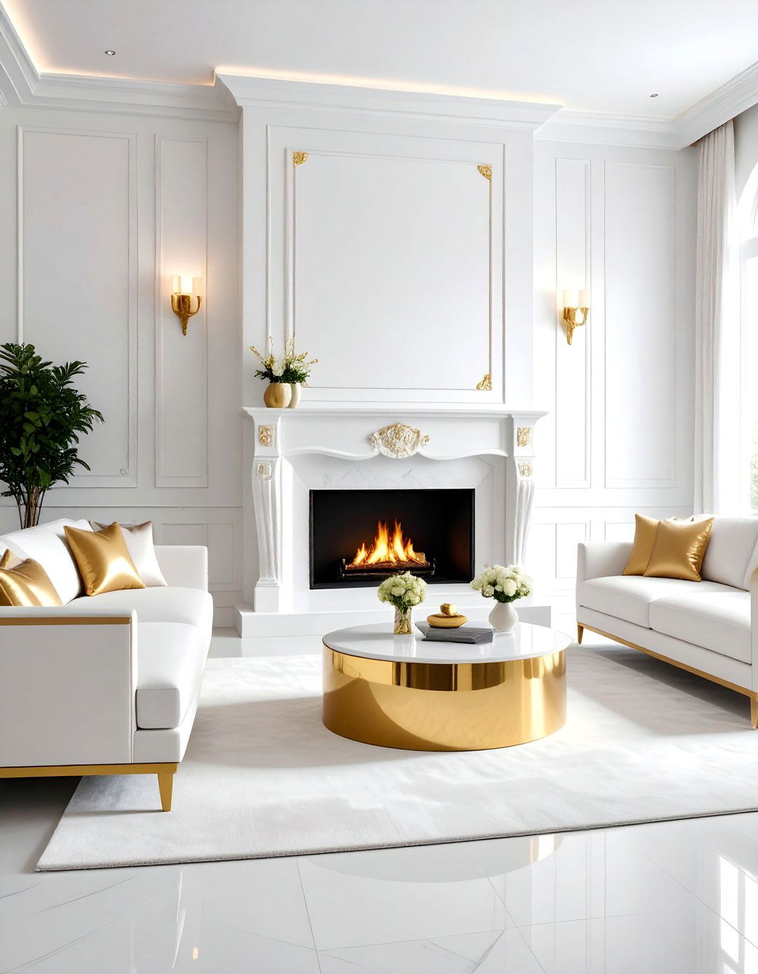 Elegant White and Gold Luxury Design - 25 Electric Fireplace Ideas With Tv Above