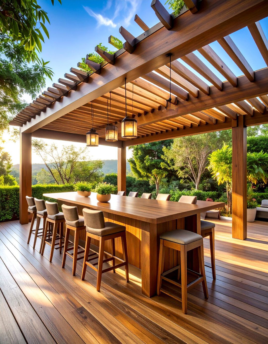 Elevated Bar Set with Pergola Integration - 25 Garden Furniture Ideas