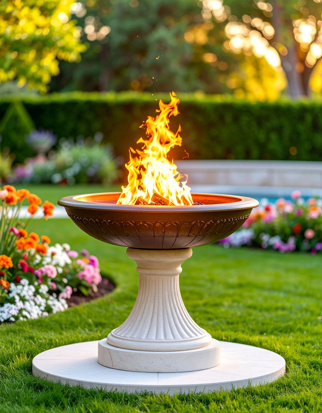 Elevated Fire Bowl on Pedestal Base - 25 Fire Pit Ideas