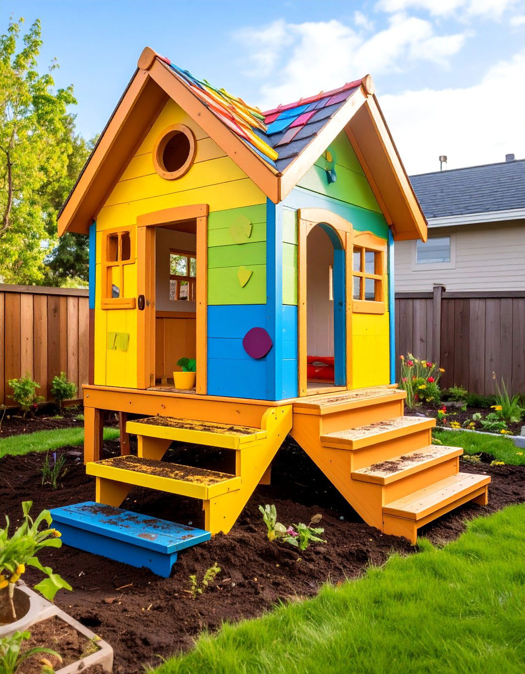 Elevated Platform Mud Kitchen with Steps - 25 Mud Kitchen Ideas for Kids