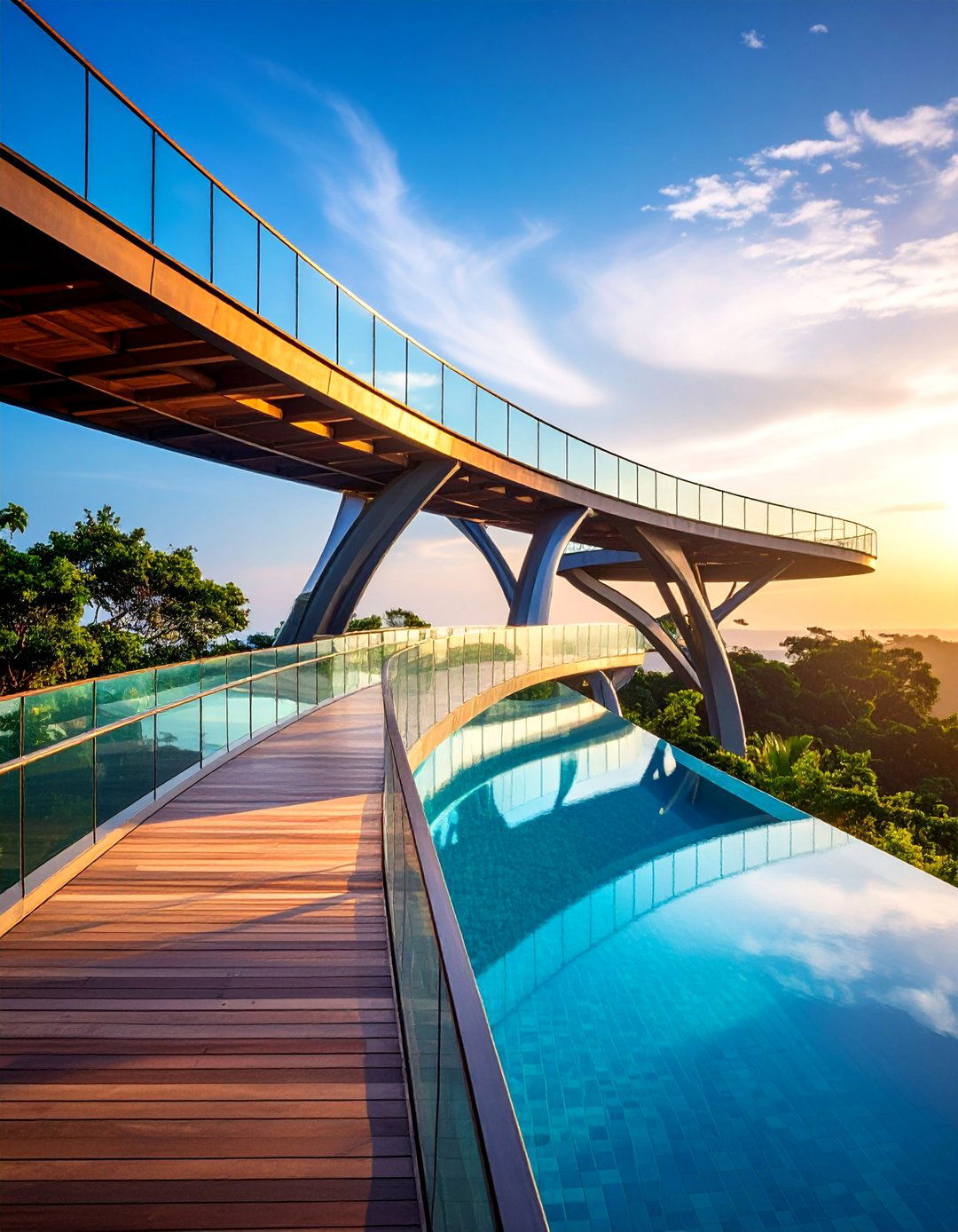 Elevated Pool Walkway Bridge Design - 25 Pool Walkway Ideas