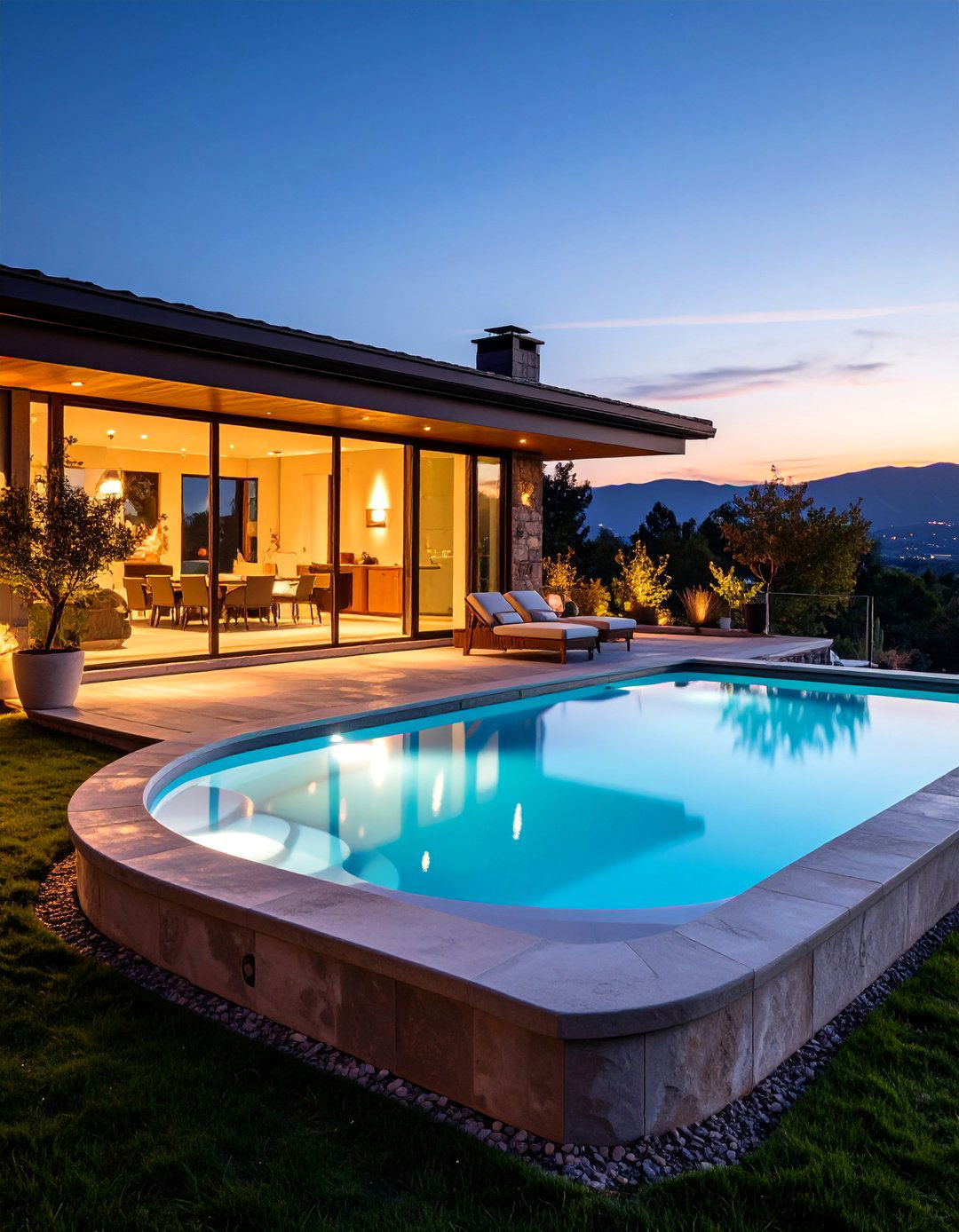 Elevated Round Spa with Rectangle Pool - 25 Rectangle Pool With Hot Tub
