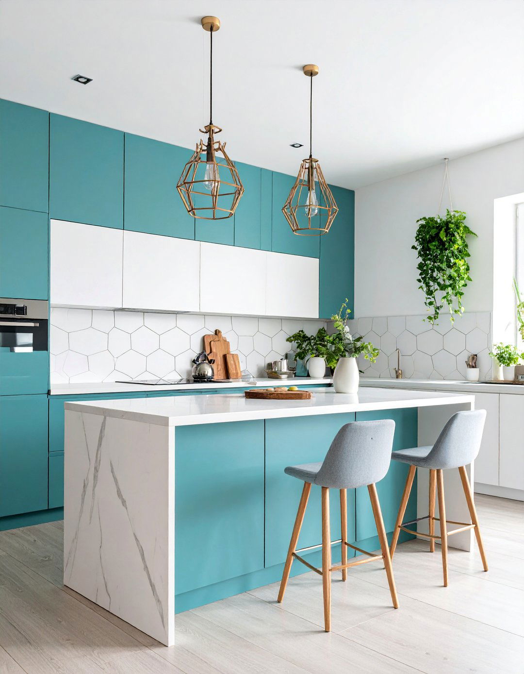 Elongated Hexagon Tiles in Vertical Arrangement - 25 White Cabinet Kitchen Backsplash Ideas
