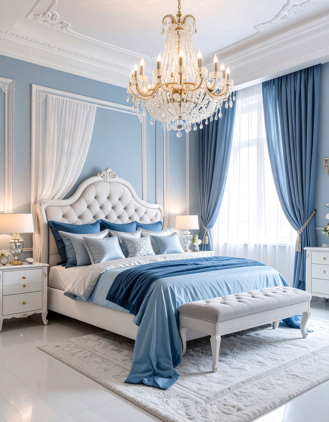 Elsas Ice Palace Bedroom with Crystal Chandelier - 25 frozen room decor ideas
