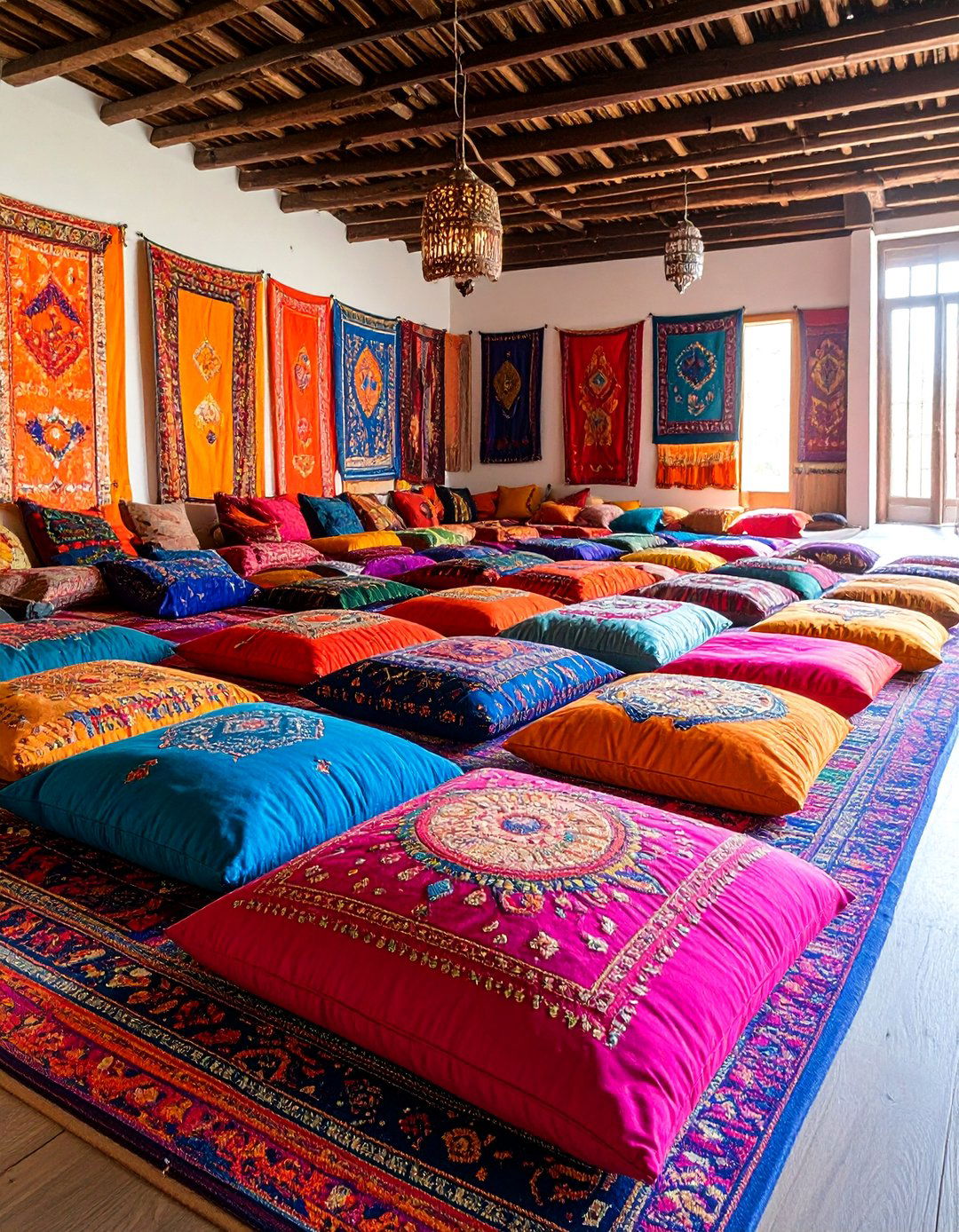 Embroidered Cushion Meditation Room with Handcrafted Details - 25 Boho Meditation Room Ideas