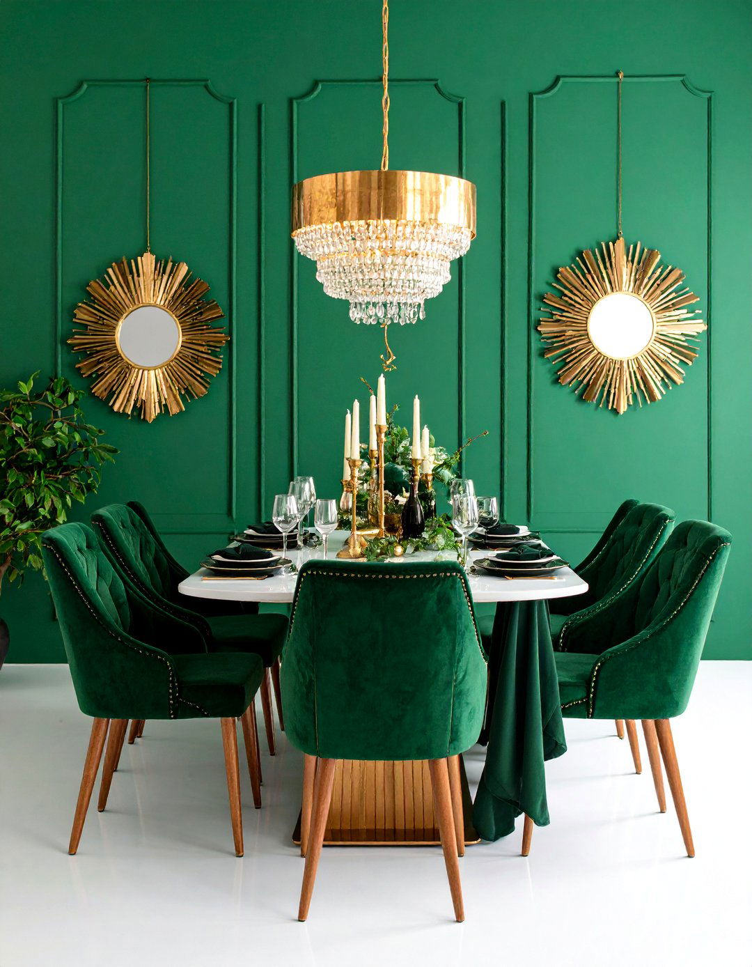 Emerald Green Art Deco Style with Geometric Patterns - 25 Green Dining Room Ideas