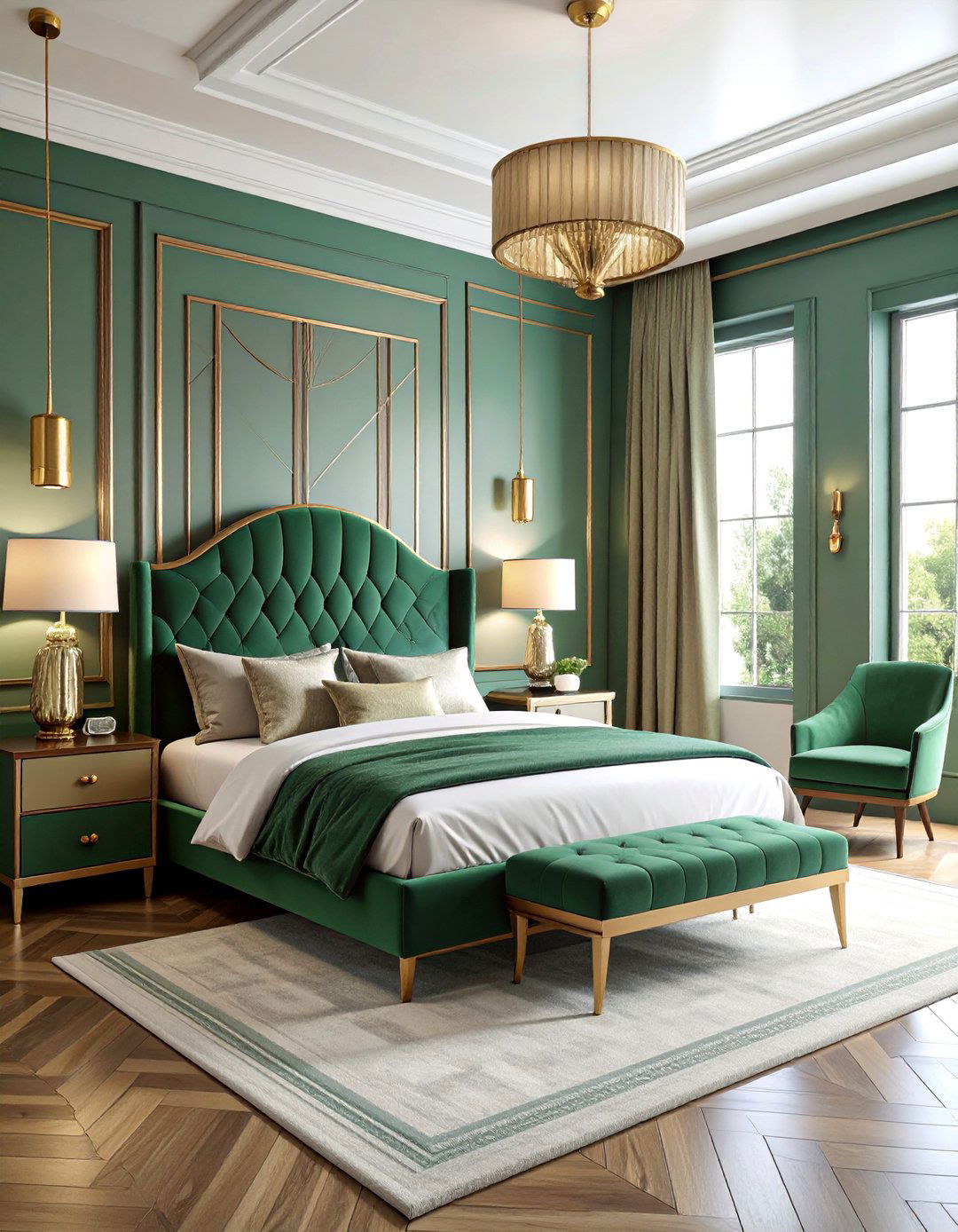 Emerald Green Art Deco Style - 25 Dark Green Bedroom Ideas