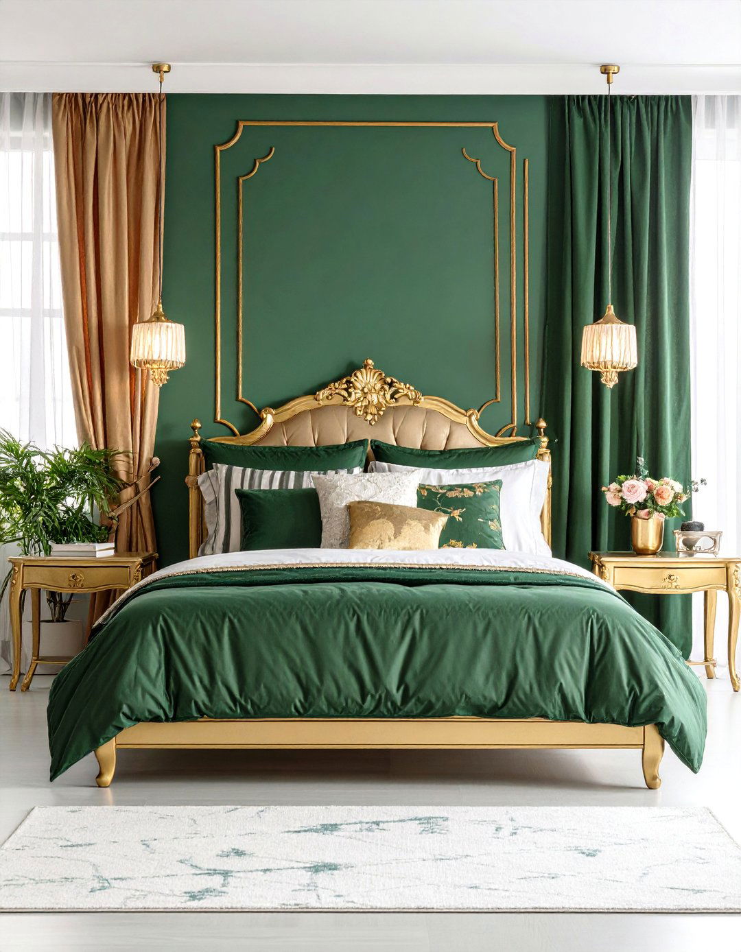 Emerald Green Bedroom with Gold Maximalist Pattern Celebration - 25 Emerald Green and Gold Bedroom Ideas
