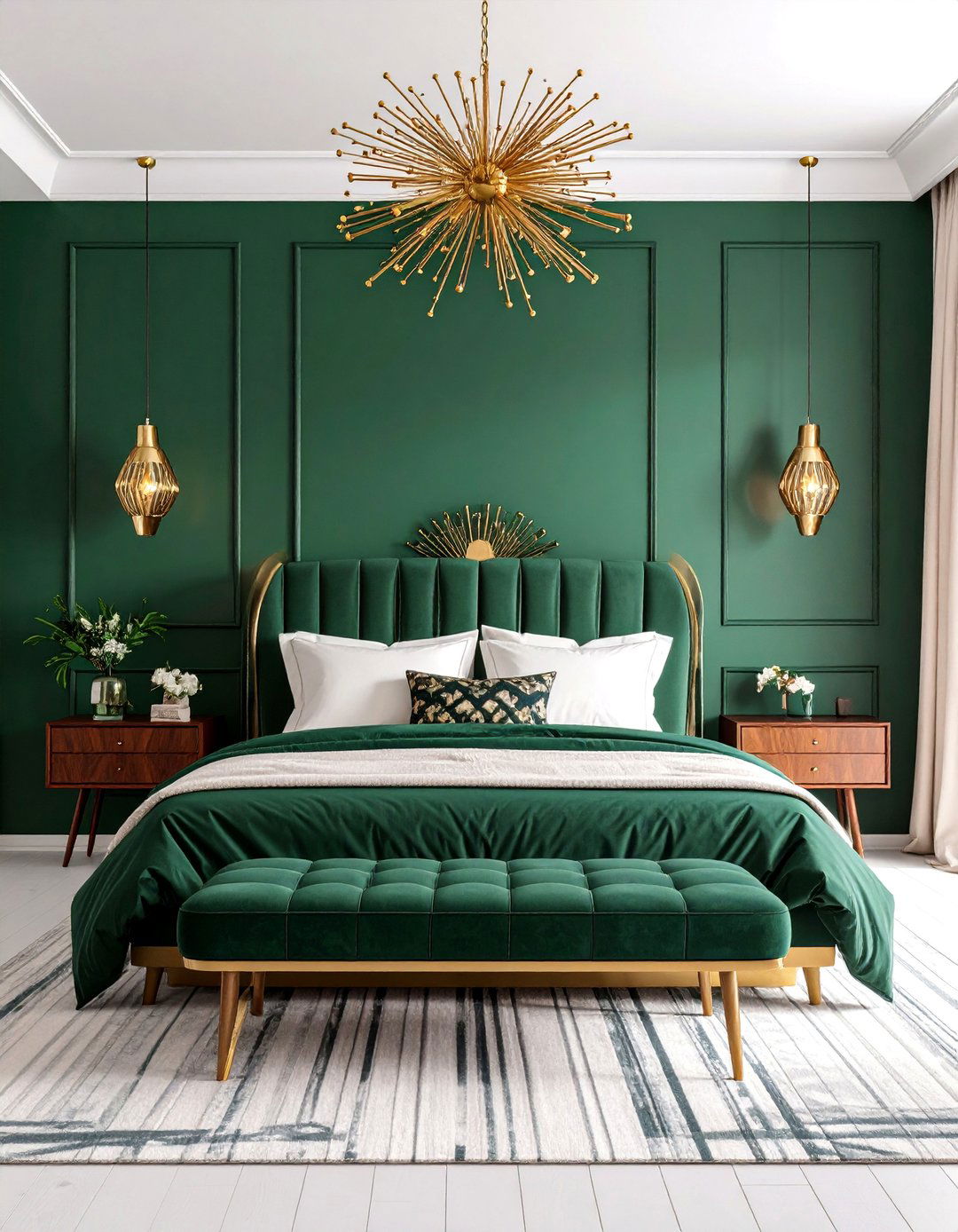 Emerald Green Bedroom with Gold Mid Century Modern Furniture - 25 Emerald Green and Gold Bedroom Ideas