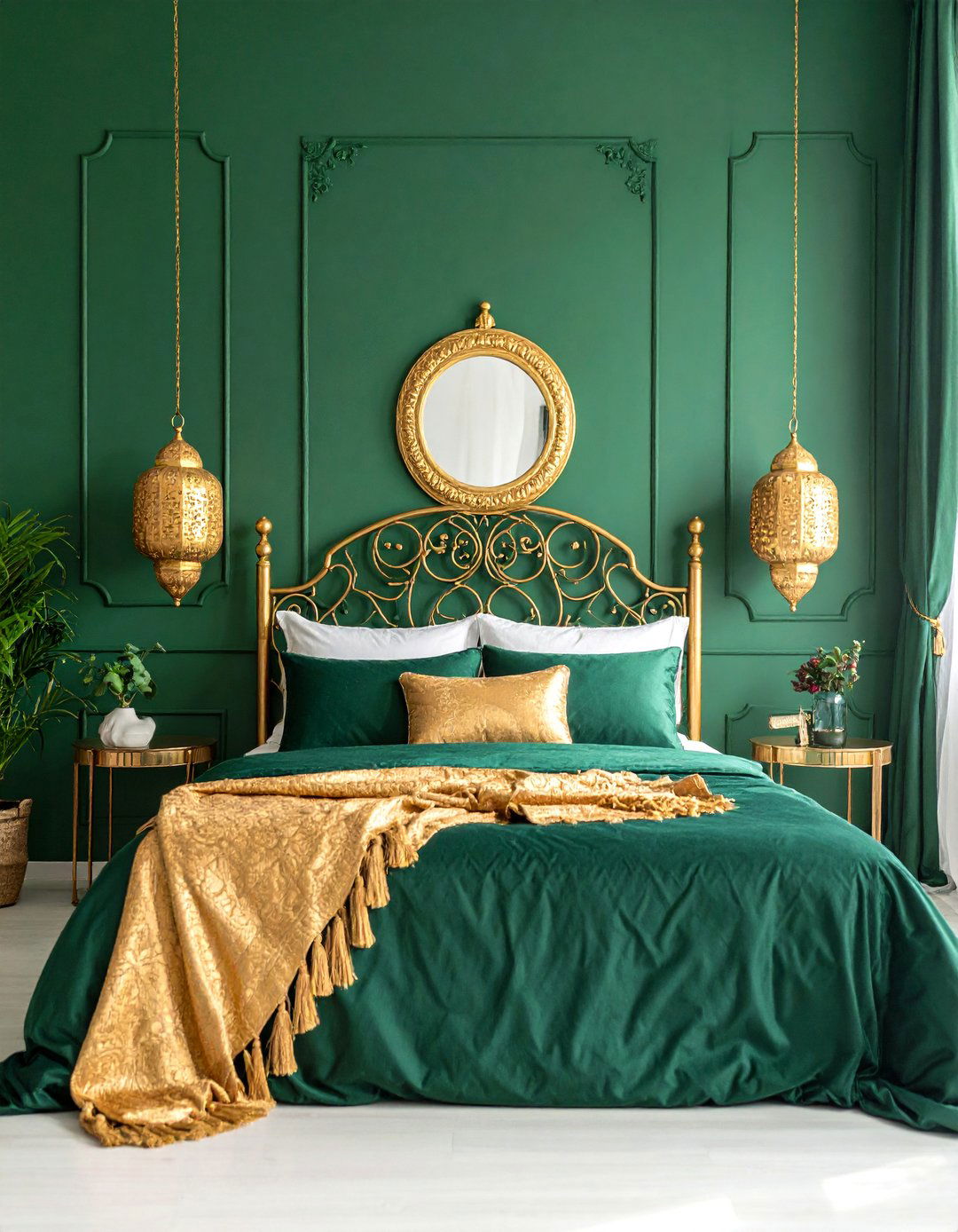 Emerald Green Bedroom with Gold Moroccan Inspired Elements - 25 Emerald Green and Gold Bedroom Ideas