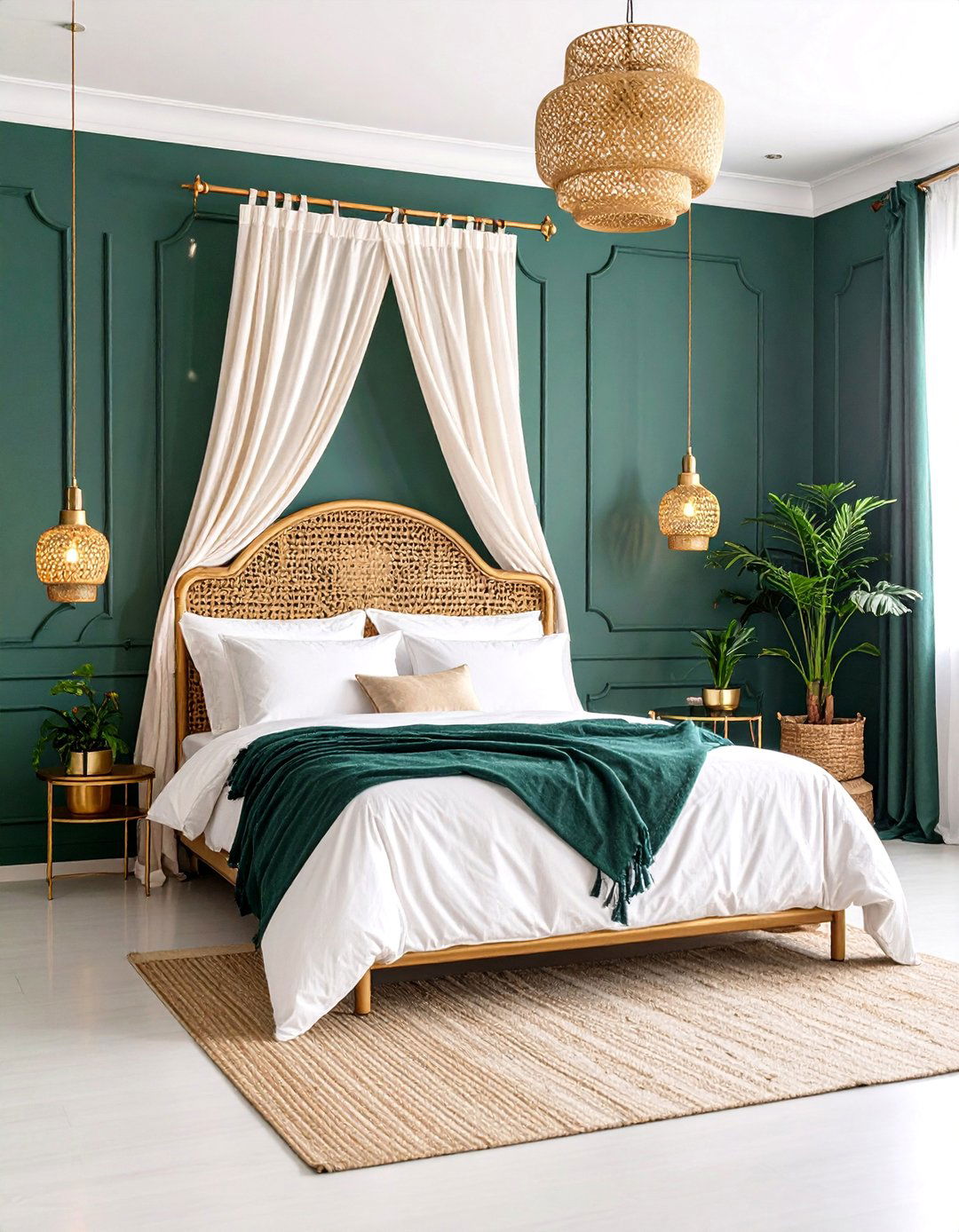 Emerald Green Bedroom with Gold Tropical Resort Style - 25 Emerald Green and Gold Bedroom Ideas