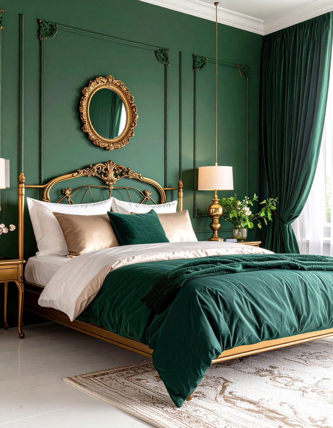 Emerald Green Bedroom with Gold Vintage Brass Details - 25 Emerald Green and Gold Bedroom Ideas