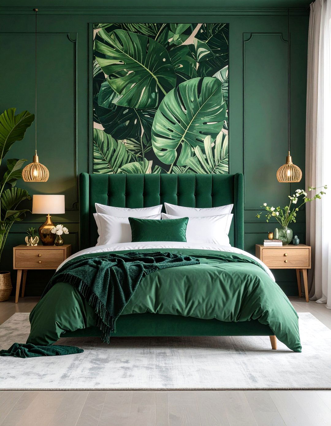 Emerald Green Botanical Haven - 25 Chinoiserie Bedroom Ideas