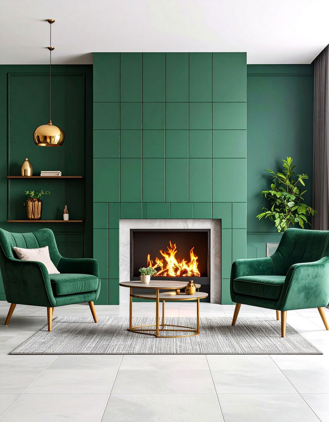 Emerald Green Ceramic Tile Feature Wall - 25 Green Fireplace Ideas